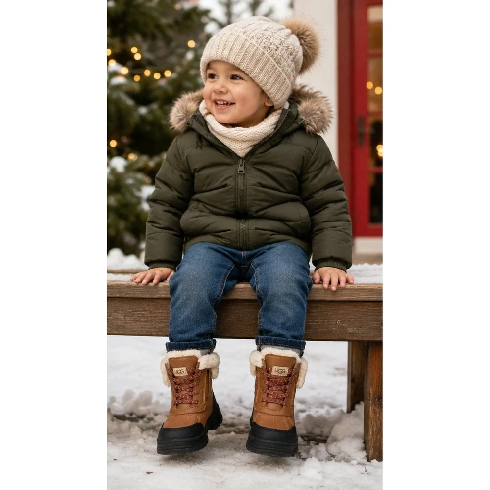 UGG Kids Yose Puff Winter Boots Chestnut Waterproof Faux Fur Size 12 Toddler